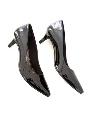 dexflex comfort Black Patent Mid-Heel Pointed Toe Pumps